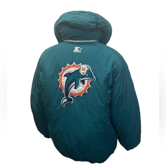 Vintage Miami Dolphins NFL Starter Full Embroidered Hooded Puffer Zip Jacket - Picture 6 of 16